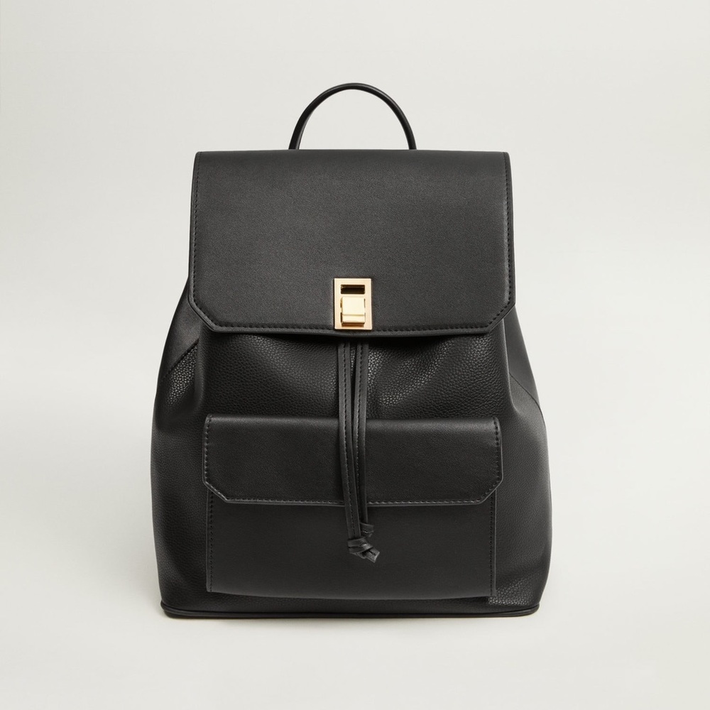Mango Black Leather Backpack